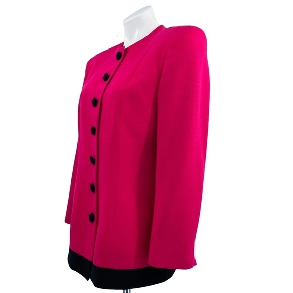 CHRISTIAN DIOR Vintage Button Down Blazer Fuschia & Black Trim Size 10P - Picture 3 of 8